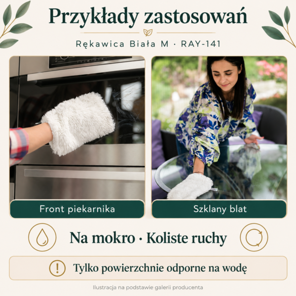 Rękawica biała M — przykłady zastosowań Rękawica biała M — przykłady zastosowań. Ilustracja na podstawie galerii producenta.
