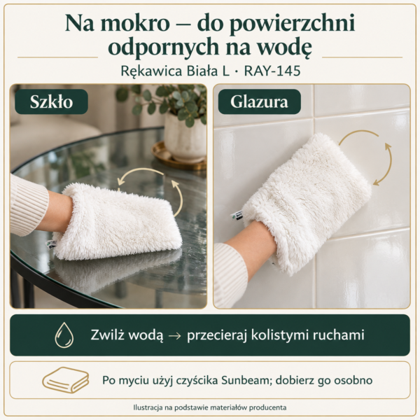Rękawica Biała L — przykłady zastosowań. Ilustracja na podstawie galerii producenta.