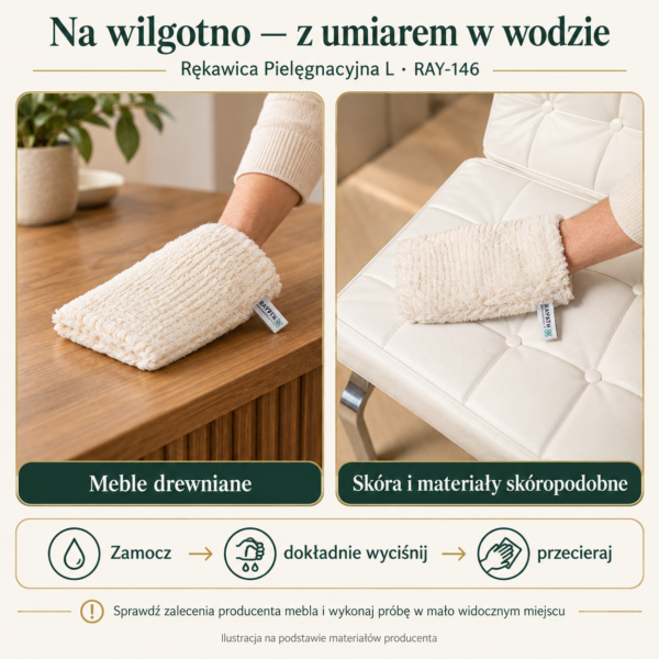 Rękawica Pielęgnacyjna L — przykłady zastosowań. Ilustracja na podstawie galerii producenta.