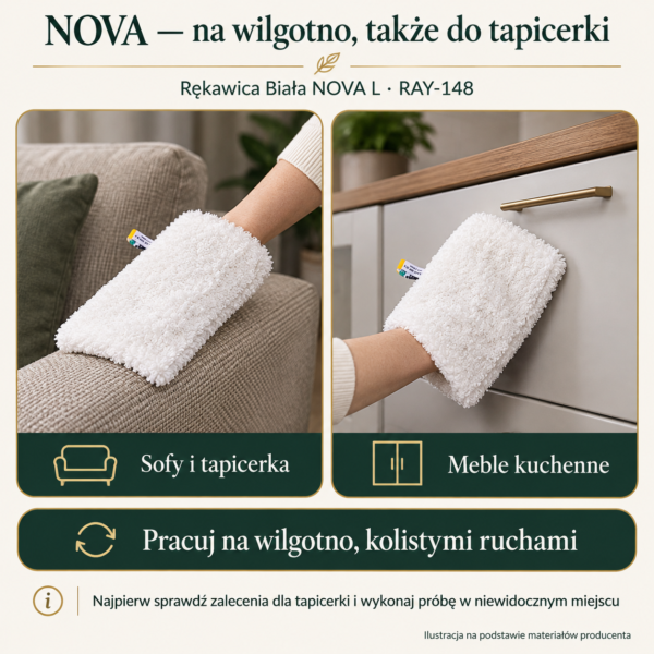 Rękawica Biała NOVA L — zastosowania, ilustracja Rękawica Biała NOVA L — przykłady zastosowań. Ilustracja na podstawie galerii producenta.