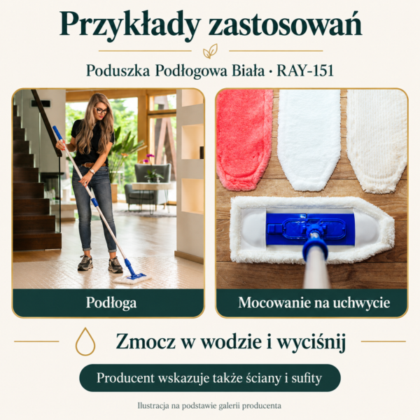Poduszka Podłogowa Biała — przykłady zastosowań Poduszka Podłogowa Biała — przykłady zastosowań. Ilustracja na podstawie galerii producenta.