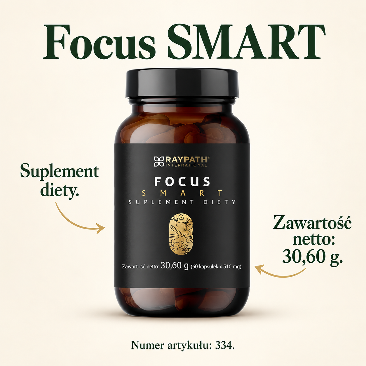 Focus SMART, 30,60 g, 334. Graphic with labels for the visible product components.