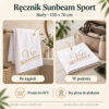 Ręcznik biały Sunbeam SPORT 150x70cm — przykłady zastosowań i pielęgnacja. Ilustracja na podstawie materiałów producenta.
