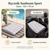 Ręcznik szary Sunbeam Sport 150x70cm — zastosowania, ilustracja Ręcznik szary Sunbeam Sport 150x70cm — przykłady zastosowań i pielęgnacja. Ilustracja na podstawie materiałów producenta.
