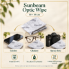 Czyścik Sunbeam Optic Wipe szary — ilustracja zastosowań Czyścik Sunbeam Optic Wipe szary — przykłady zastosowań i pielęgnacja. Ilustracja na podstawie materiałów producenta.