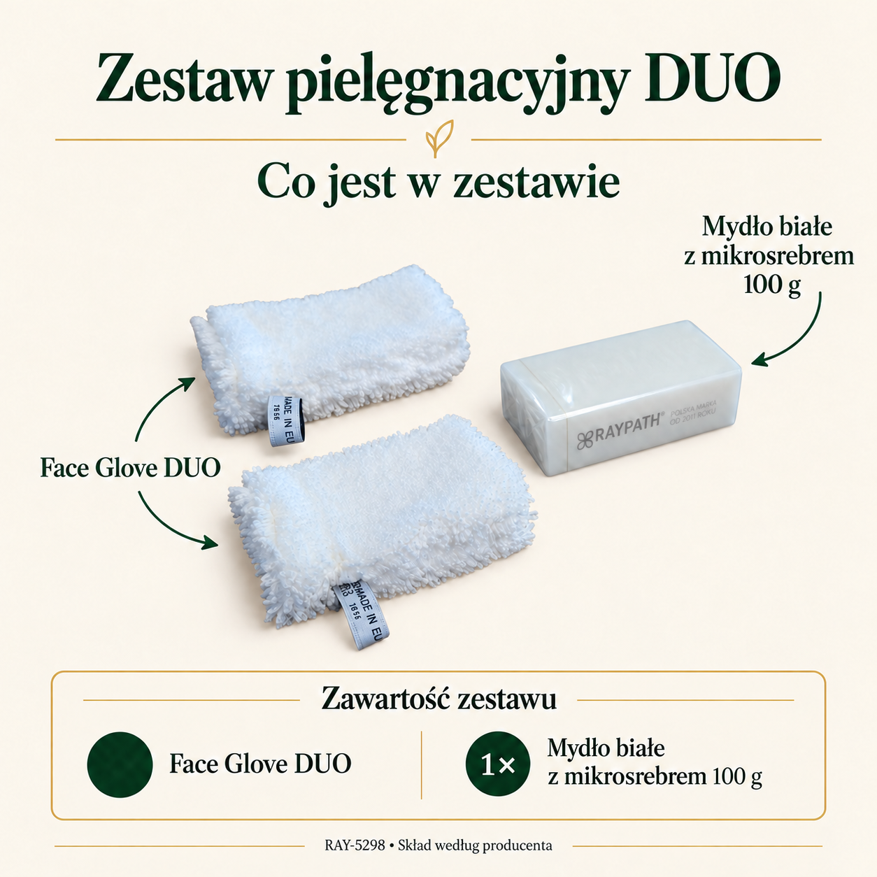 Care Set DUO: set contents: Face Glove DUO, White soap with microsilver 100 g.