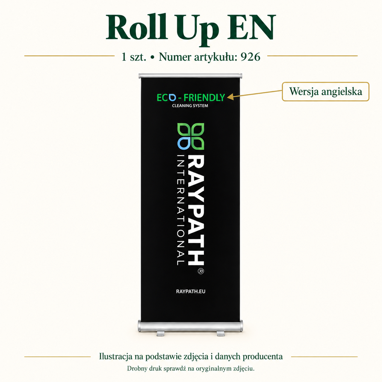 Roll Up EN. 1 piece, article number: 926. Graphic with labels identifying visible product features.