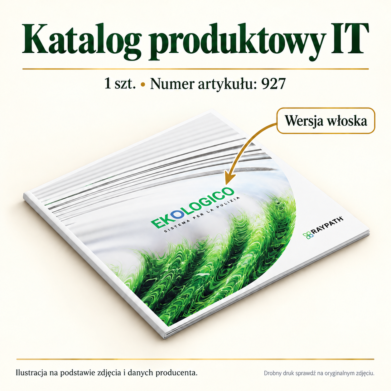 Katalog produktowy IT — 1 szt, Numer artykułu: 927. Grafika z podpisami widocznych elementów produktu.