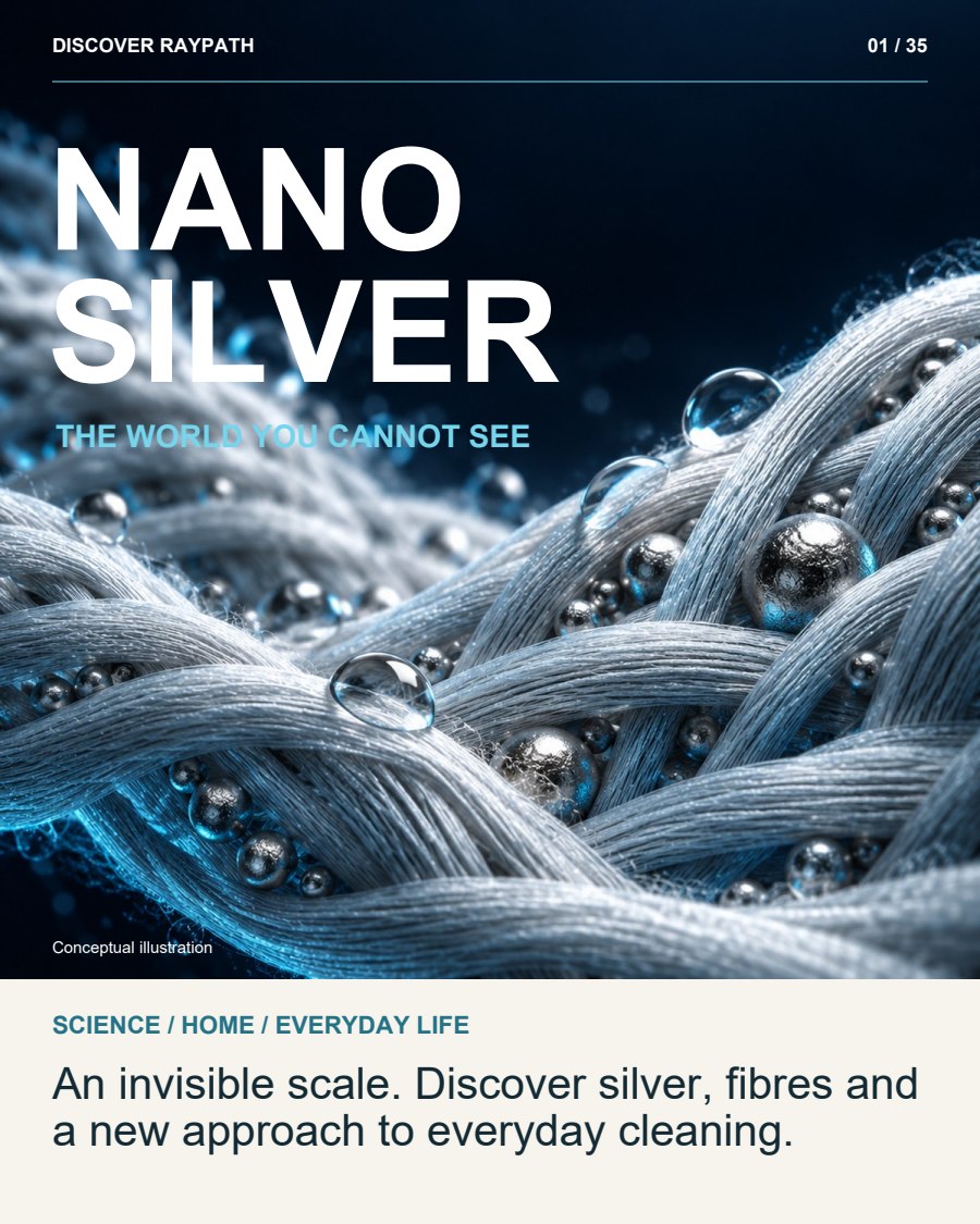 1/35. NANO SILVER. SCIENCE / HOME / EVERYDAY LIFE. An invisible scale. Discover silver, fibres and a new approach to everyday cleaning.