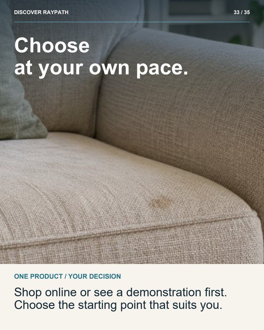 33/35. Choose at your own pace.. ONE PRODUCT / YOUR DECISION. Shop online or see a demonstration first. Choose the starting point that suits you.