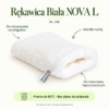 Rękawica Biała NOVA L — instrukcja Rękawica Biała NOVA L. Do stosowania na wilgotno. Koliste ruchy. Do materiałów tapicerowanych. Pranie do 60°C · Bez płynu do płukania