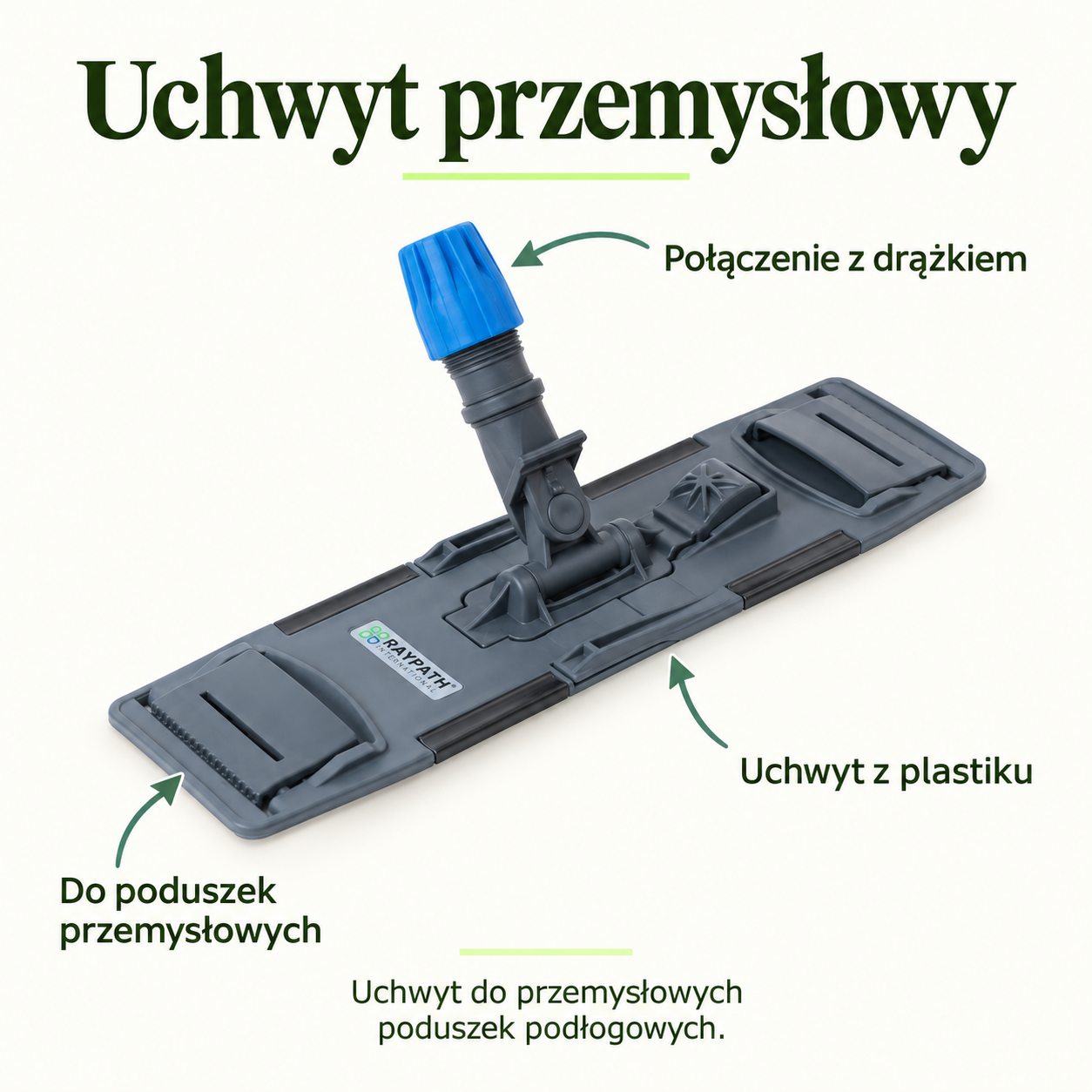 Uchwyt przemysłowy. Do poduszek przemysłowych. Połączenie z drążkiem. Uchwyt z plastiku. Uchwyt do przemysłowych poduszek podłogowych.