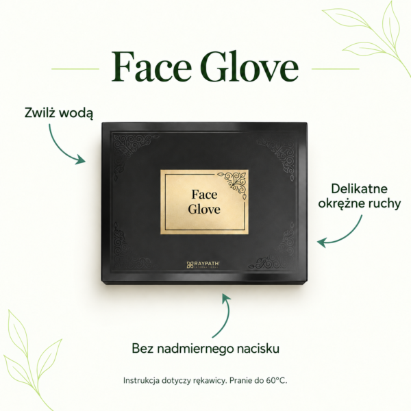 Face Glove — instrukcja Face Glove. Zwilż wodą. Delikatne okrężne ruchy. Bez nadmiernego nacisku. Instrukcja dotyczy rękawicy. Pranie do 60°C.