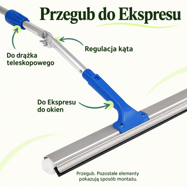 Przegub do Ekspresu. Regulacja kąta. Do drążka teleskopowego. Do Ekspresu do okien. Przegub. Pozostałe elementy pokazują sposób montażu.