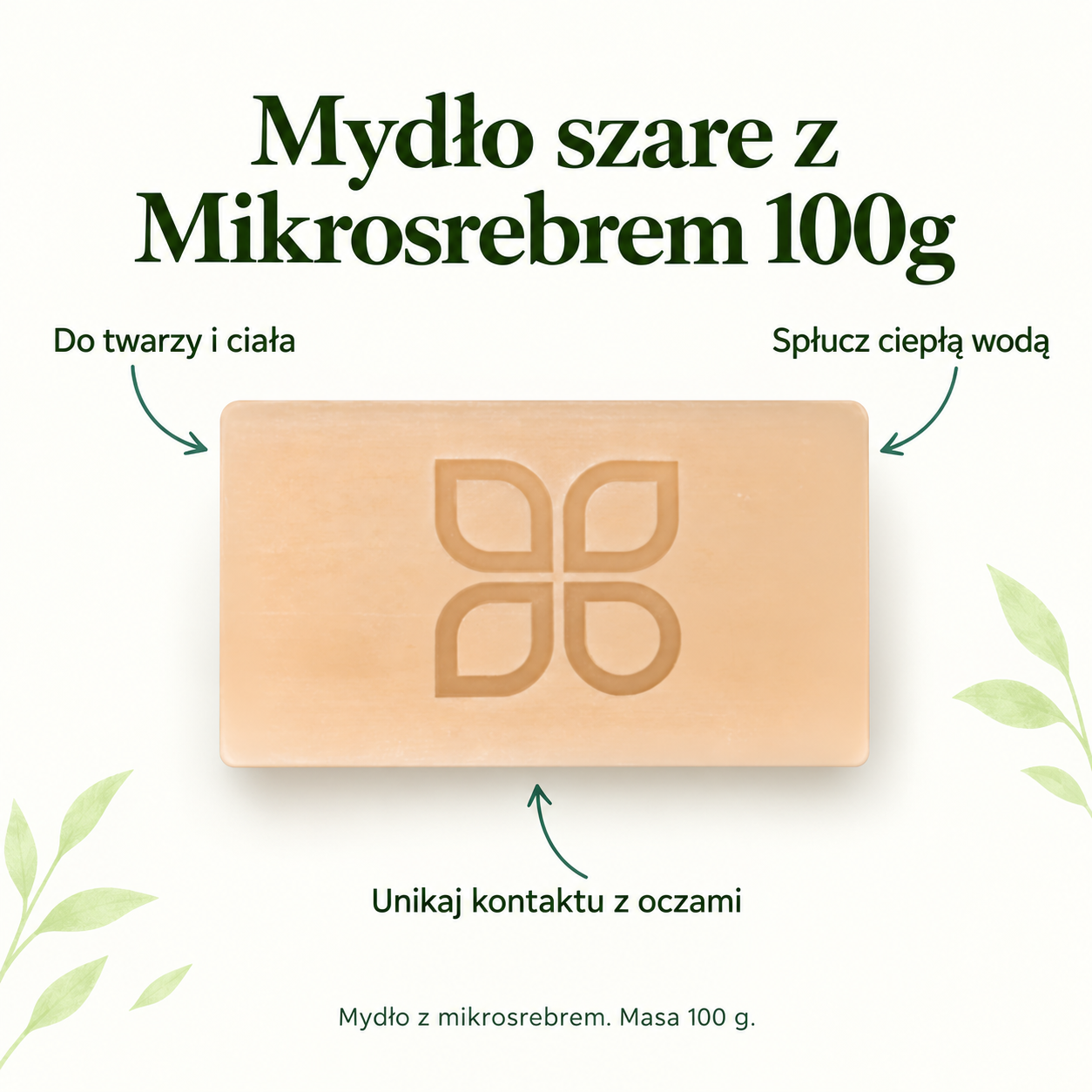 Grey Microsilver Soap 100g. For the face and body. Rinse with warm water. Avoid contact with the eyes. Microsilver soap. Weight 100 g.