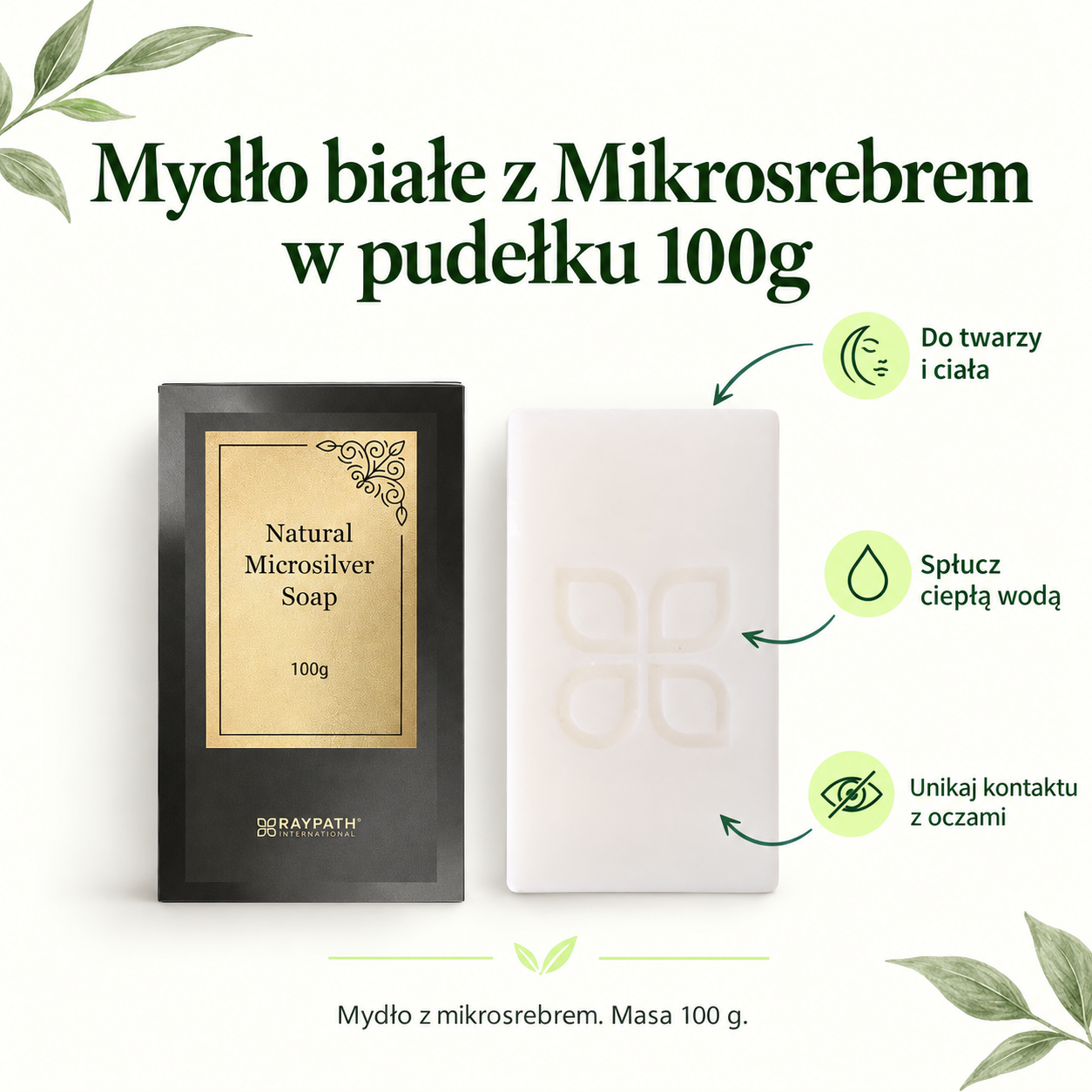 White Microsilver Soap in a Box 100g. For the face and body. Rinse with warm water. Avoid contact with the eyes. Microsilver soap. Weight 100 g.