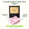 Czyścik Sunbeam Optic Wipe różowy — instrukcja Czyścik Sunbeam Optic Wipe różowy. Polerowanie na sucho. Po zwilżeniu wypoleruj do sucha. Pranie do 60°C · Bez płynu do płukania