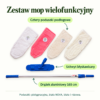 Zestaw mop wielofunkcyjny — zawartość zestawu Zestaw mop wielofunkcyjny. Cztery poduszki podłogowe. Drążek aluminiowy 165 cm. Uchwyt błyskawiczny. Poduszki: pielęgnacyjna, biała NOVA, biała i różowa.