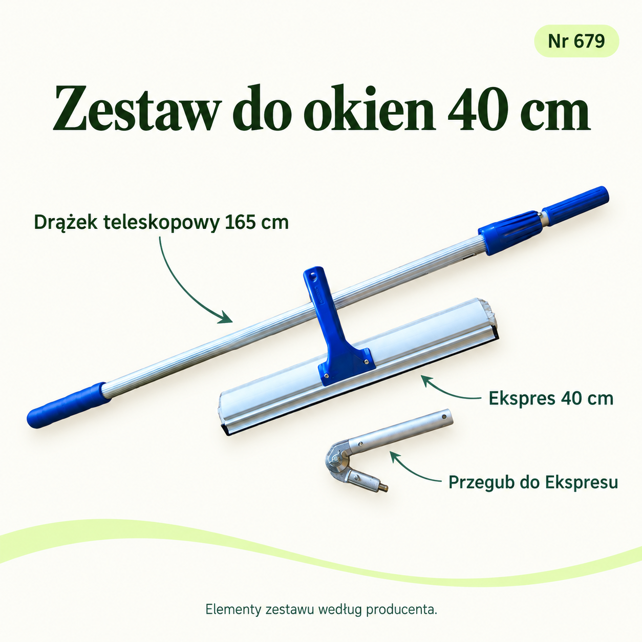 Window Set 40 cm. Telescopic Handle 165 cm. Window Cleaning Tool 40 cm. Window Tool Joint. Included set components.