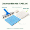 Zestaw do okien Mini SUNBEAM 35x35 — zawartość zestawu Zestaw do okien Mini SUNBEAM 35x35. Rękawica biała M. Mydło z mikrosrebrem 100 g. Sunbeam niebieski. Ekspres 25 cm. Sunbeam 35 × 35 cm. Cztery elementy w zestawie.